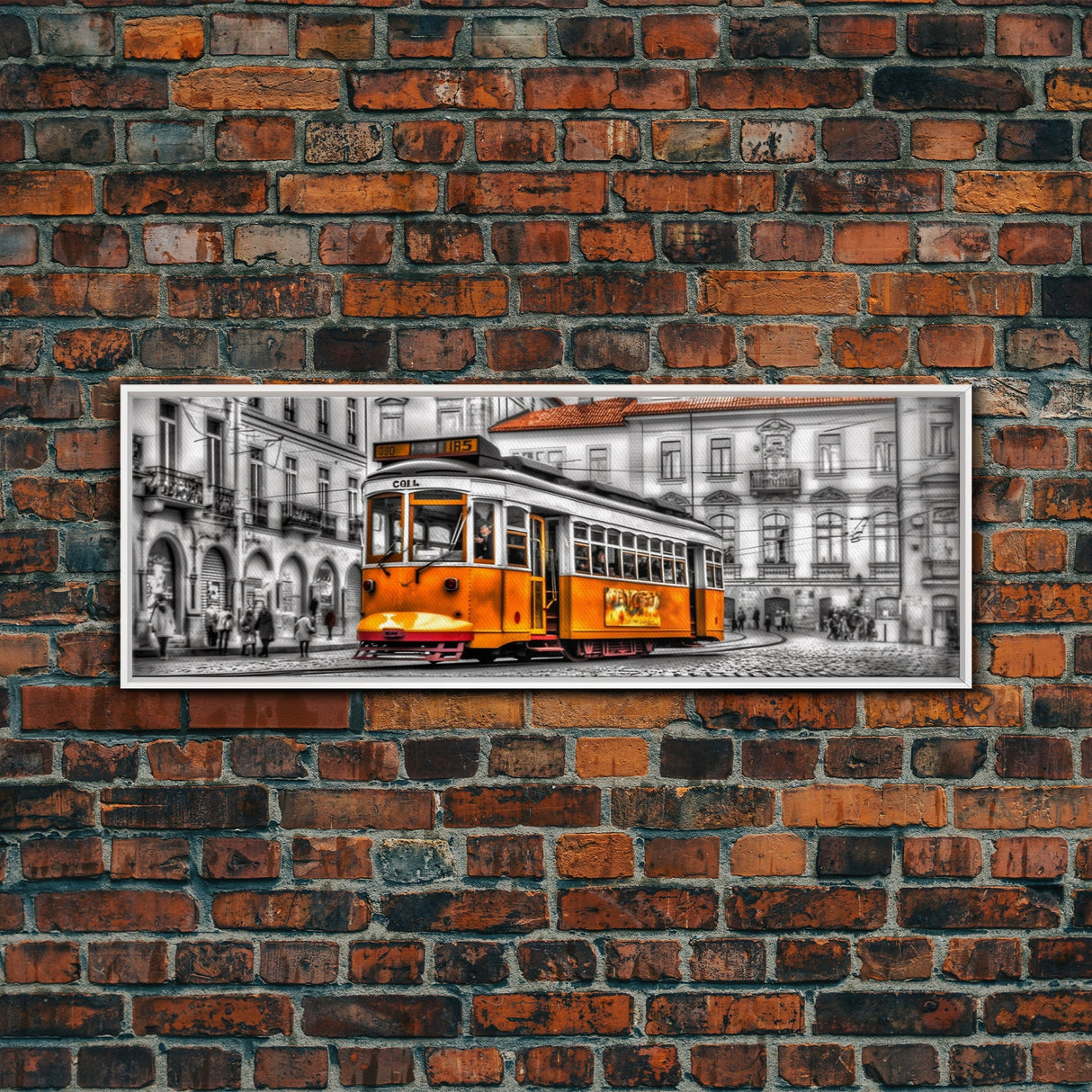 Tram Art, Lisbon Wall Art, Yellow Color Pop, Urban Art Print, Large Print, Vibrant Art, Framed Canvas, Panoramic, Wall Art, Canvas Print