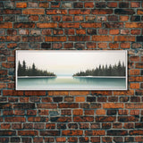 Watercolor Landscape Wall Art Print, Lake, Pine Trees, Horizon, Winter, Snow, Large Canvas Art Print, Panoramic, Wall Art, Canvas Print