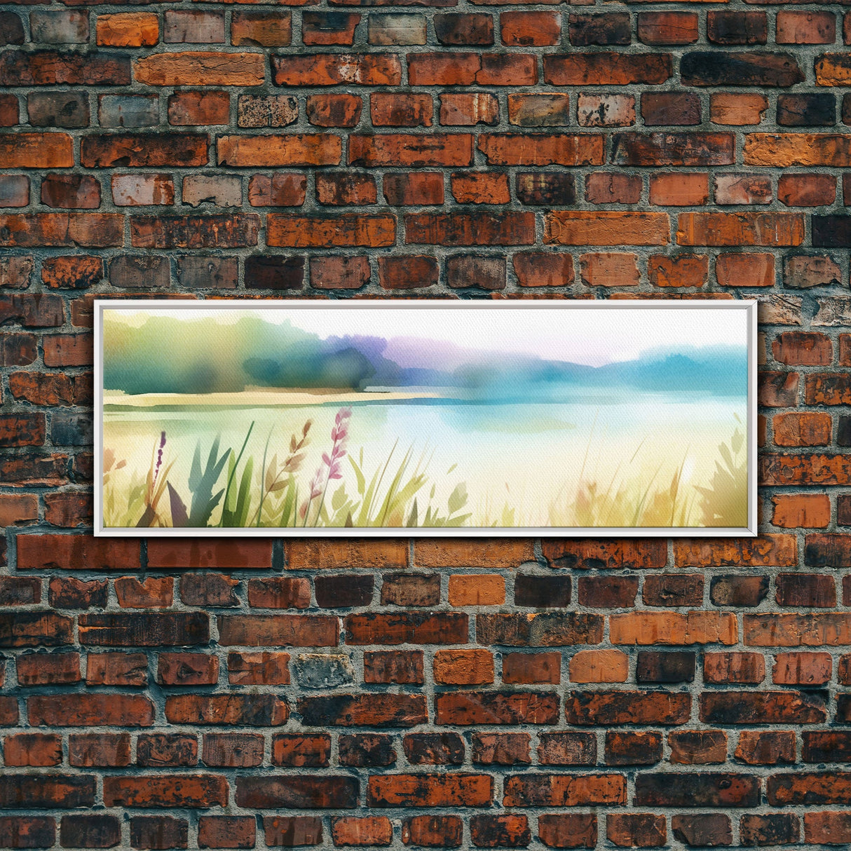 Abstract Nature Wall Art Print, Wildflowers, Lake, River,  Watercolor Art, Large Canvas Art Print, Panoramic, Wall Art, Canvas Print