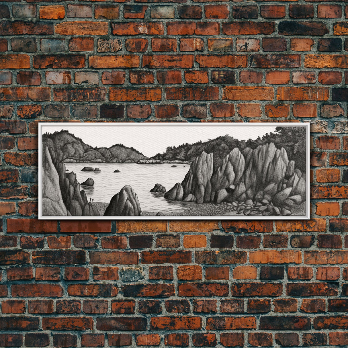 Pencil Sketch River Wall Art Print, Nature, Water, Black And White, Wall Decor, Large Canvas Art Print, Panoramic, Wall Art, Canvas Print