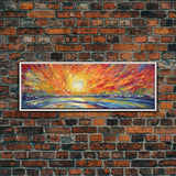 Sunset Abstract Wall Art Print, Yellow, Orange, Textured Abstract Wall Art, Framed Abstract Print Art, Panoramic, Wall Art, Canvas Print