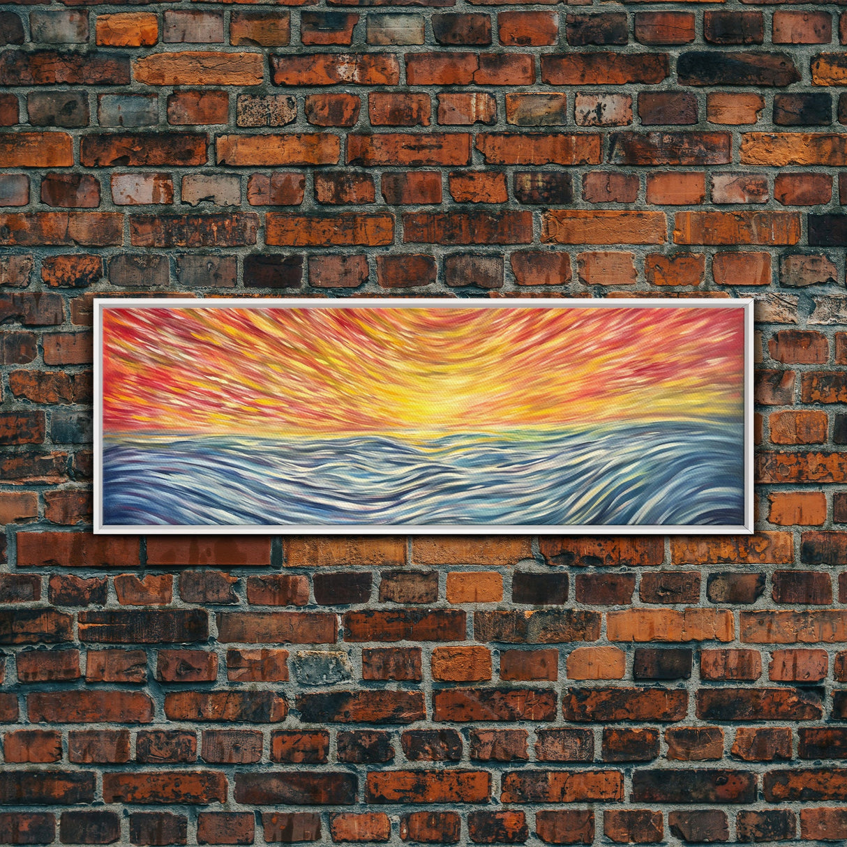 Large Textured Nature Abstract Wall Art, Sunset Over Sea Abstract, Yellow, Blue, Horizon, Wall Decor, Panoramic, Wall Art, Canvas Print