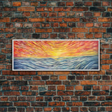 Large Textured Nature Abstract Wall Art, Sunset Over Sea Abstract, Yellow, Blue, Horizon, Wall Decor, Panoramic, Wall Art, Canvas Print