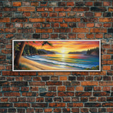 Shoreline Canvas Art Print, Cove, Trees, Mountain, Sunset, Canvas Wall Art Beach, Beach Scene Art, Panoramic, Wall Art, Canvas Print