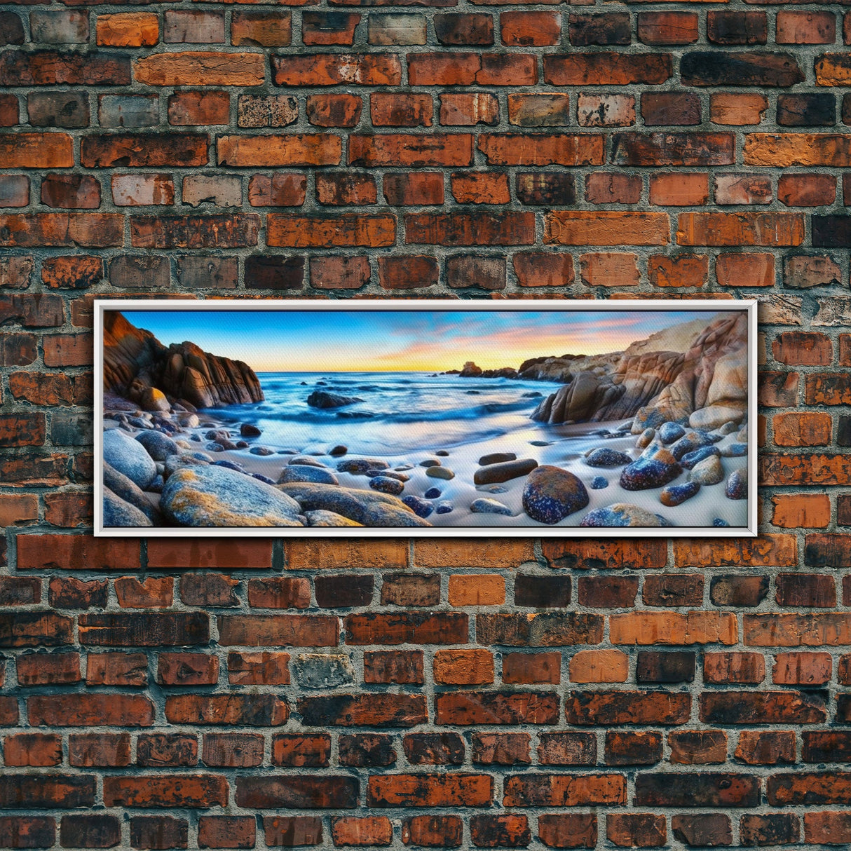 Shoreline Canvas Art Print, Cove, Rocky Shore, Seascape, Sunset, Canvas Wall Art Beach, Beach Scene Art, Panoramic, Wall Art, Canvas Print