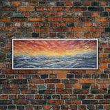 Abstract Sea Horizon Wall Art, Vibrant Abstract, Framed Print Art, Sunset, Ocean, Textured Abstract Panoramic, Wall Art, Canvas Print