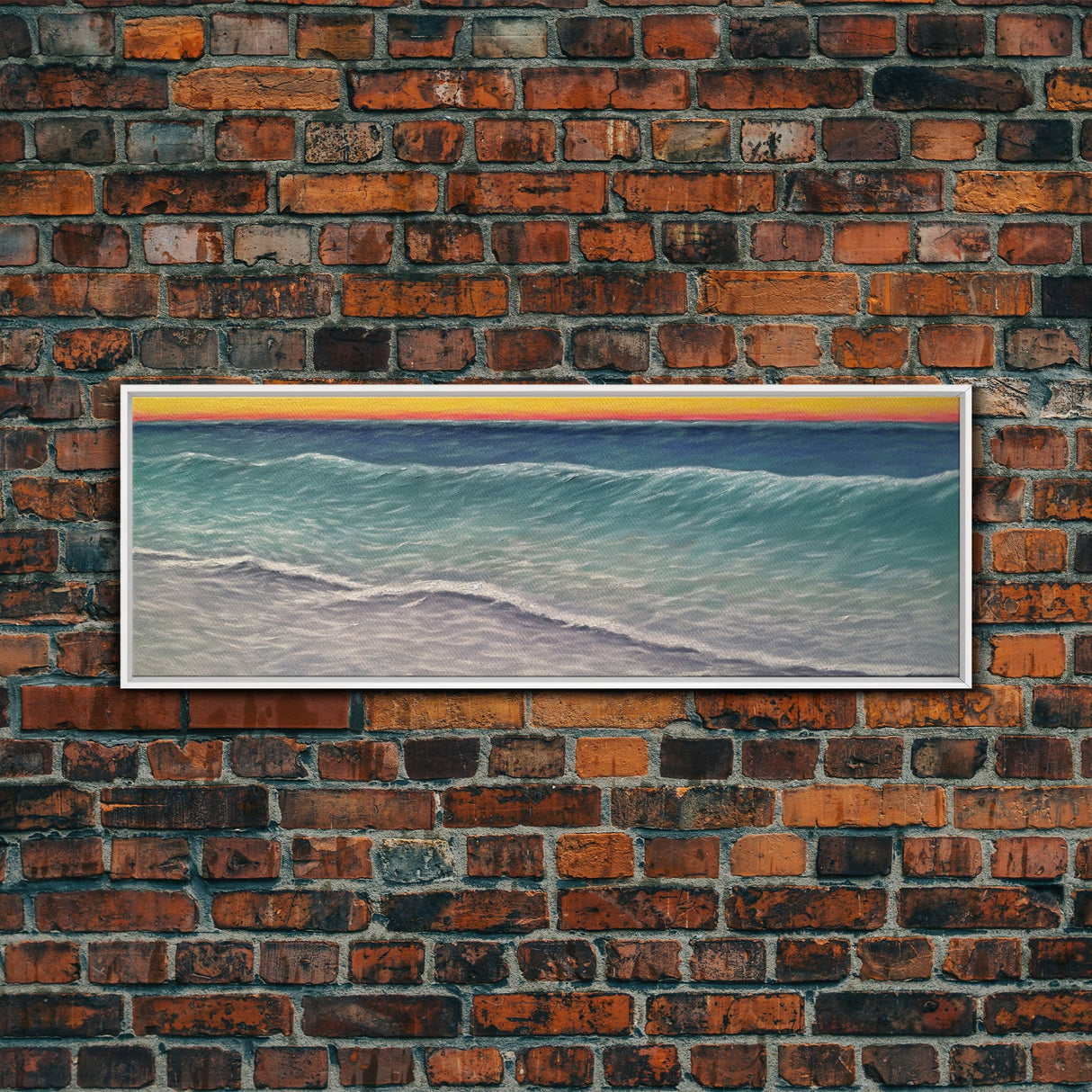 Textured Art Print, Seascape Canvas Art Print, Ocean, Waves, Horizon, Sunset, Orange, Blue, Wall Decor, Panoramic, Wall Art, Canvas Print