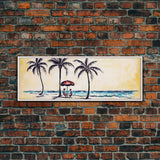 Couple In Beach Scene Art, Minimalist Beach Canvas Art Print, Palm Trees, Canvas Wall Art Beach, Panoramic, Wall Art, Canvas Print