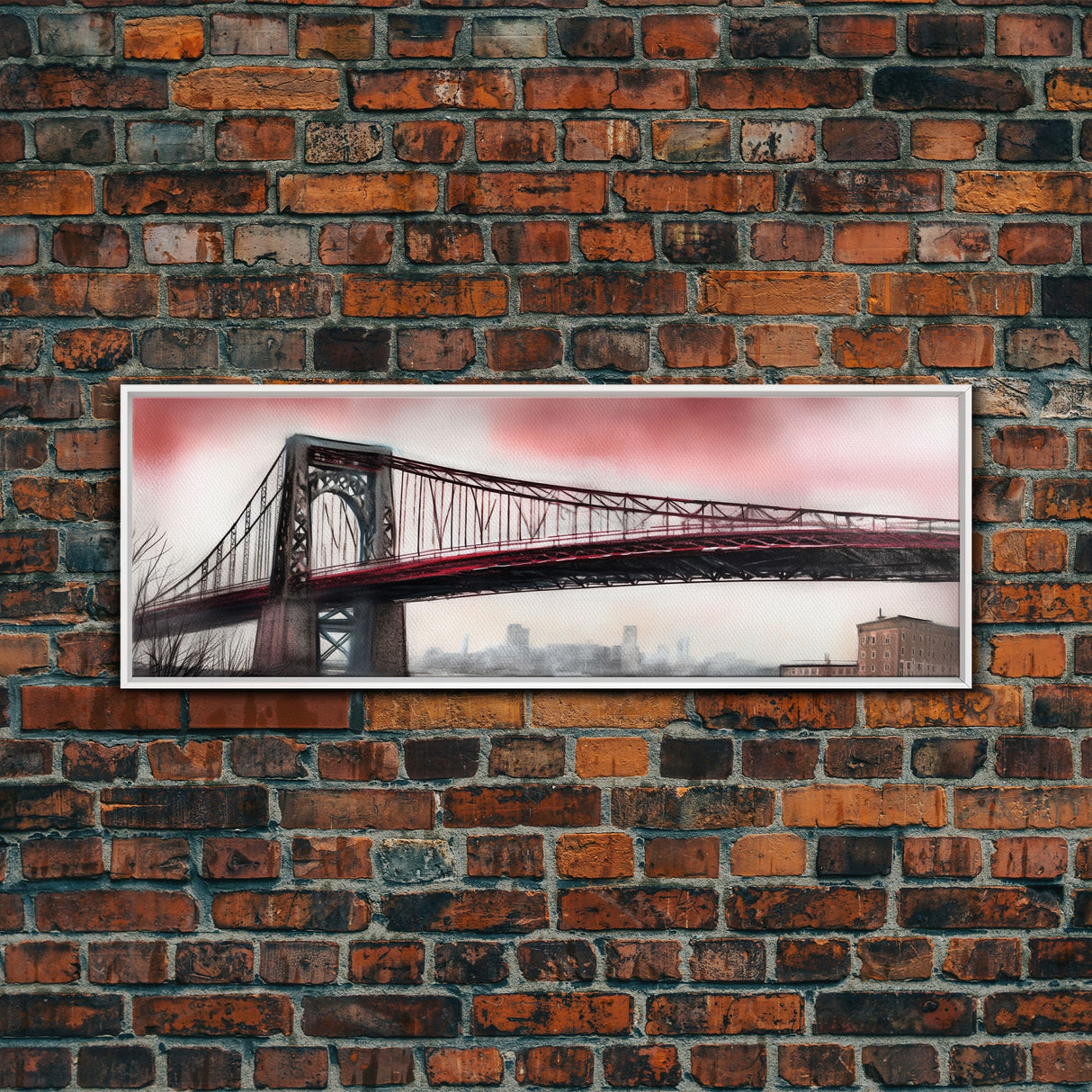 Suspension Bridge Canvas Print, City Art, City Skyline Art, Large Urban Art Print, Cityscape Wall Decor, Panoramic, Wall Art, Canvas Print