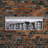 Row Of Apartments Canvas Print, Urban Art, City Art, Cityscape, Skyline, Monochromatic, Wall Decor, Panoramic, Wall Art, Canvas Print