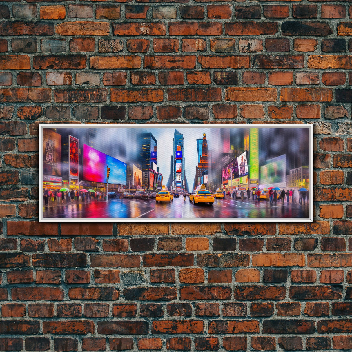 New York City Canvas Print, Large Urban Art Print, Colorful Umbrellas, Yellow Taxis, Vibrant Art, Panoramic, Wall Art, Canvas Print