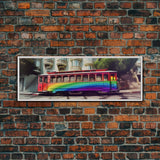 Rainbow Streetcar Canvas Print, Tram Wall Decor, Urban Art, Large Canvas Print, Framed Art, Wall Decor, Panoramic, Wall Art, Canvas Print