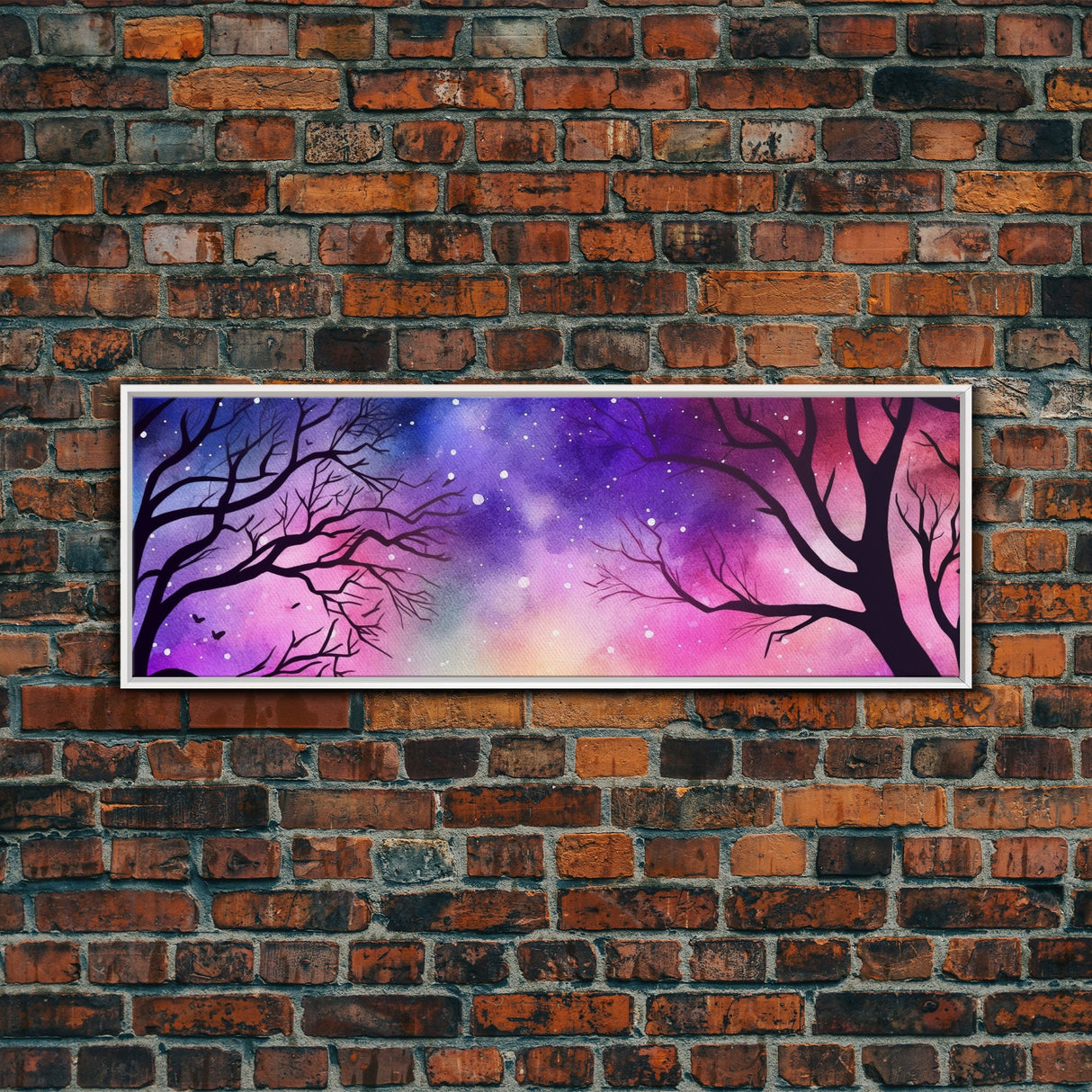 Watercolor Sky Wall Art, Purple Art, Pink Print, Fall Trees Art Canvas Print, Large Mixed Media Wall Art, Panoramic, Wall Art, Canvas Print