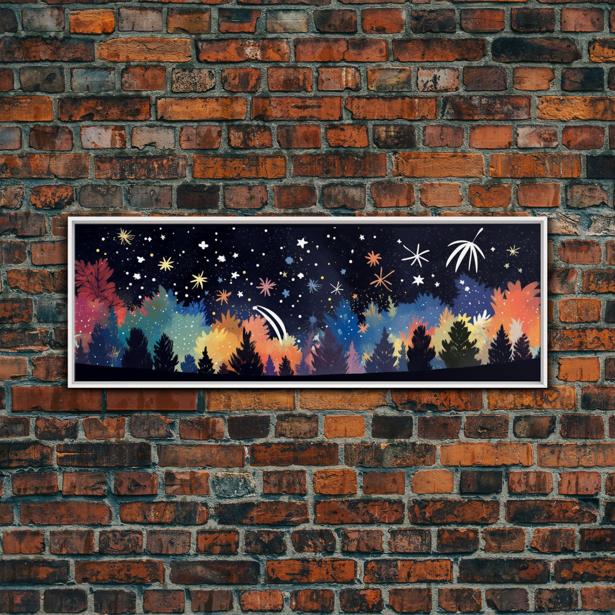 Abstract Forest Art, Dark Forest Art, Autumn Canvas Print, Starry Night Sky, Framed Canvas Print, Panoramic, Wall Art, Canvas Print