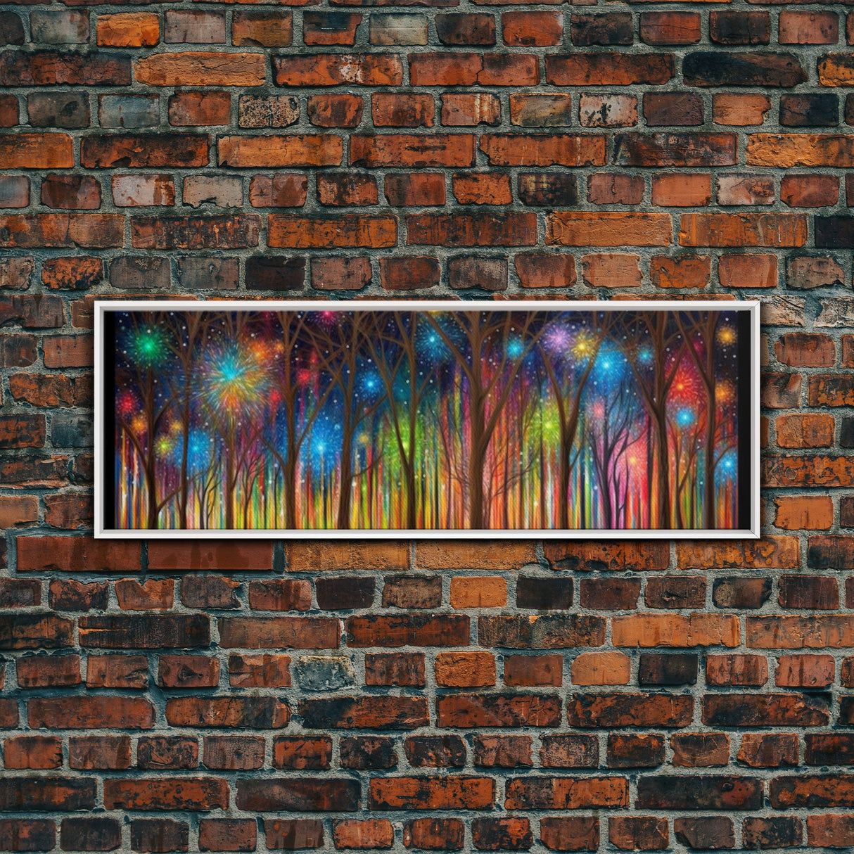 Abstract Forest Art, Woods Wall Art, Forest Art Print, Sparklers, Stars, Colorful Canvas Print, Panoramic, Wall Art, Canvas Print