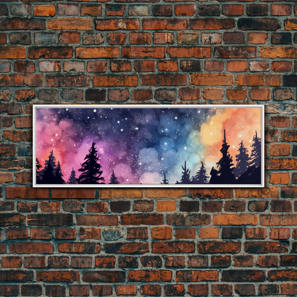 Watercolor Forest Art, Starry Night In The Woods, Abstract Forest Art, Woods Wall Art, Large Canvas Print, Panoramic, Wall Art, Canvas Print