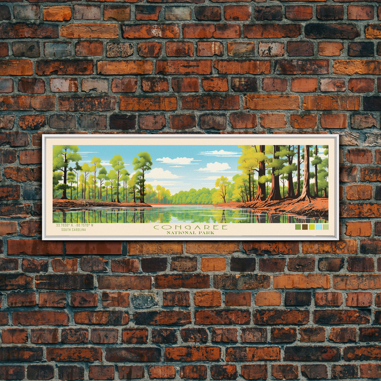 Congaree National Park, Panoramic South Carolina Travel Art, National Park Print, Minimalist Travel Art, Midcentury Modern Style Landscape