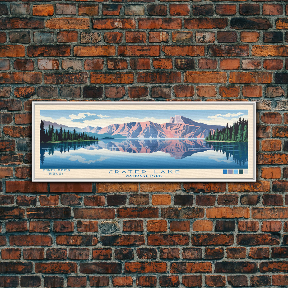 Crater Lake National Park, Panoramic Oregon Travel Art, National Park Print, Minimalist Travel Art, Midcentury Modern Style Landscape