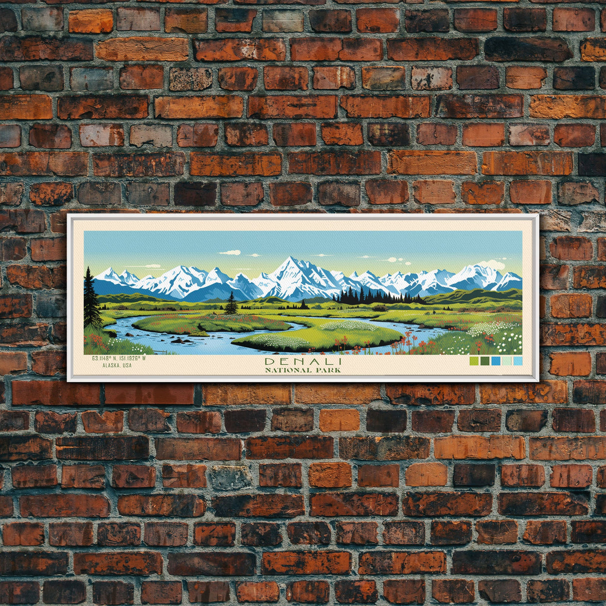 Denali National Park, Panoramic Alaska Travel Art, National Park Print, Minimalist Travel Art, Midcentury Modern Style Landscape