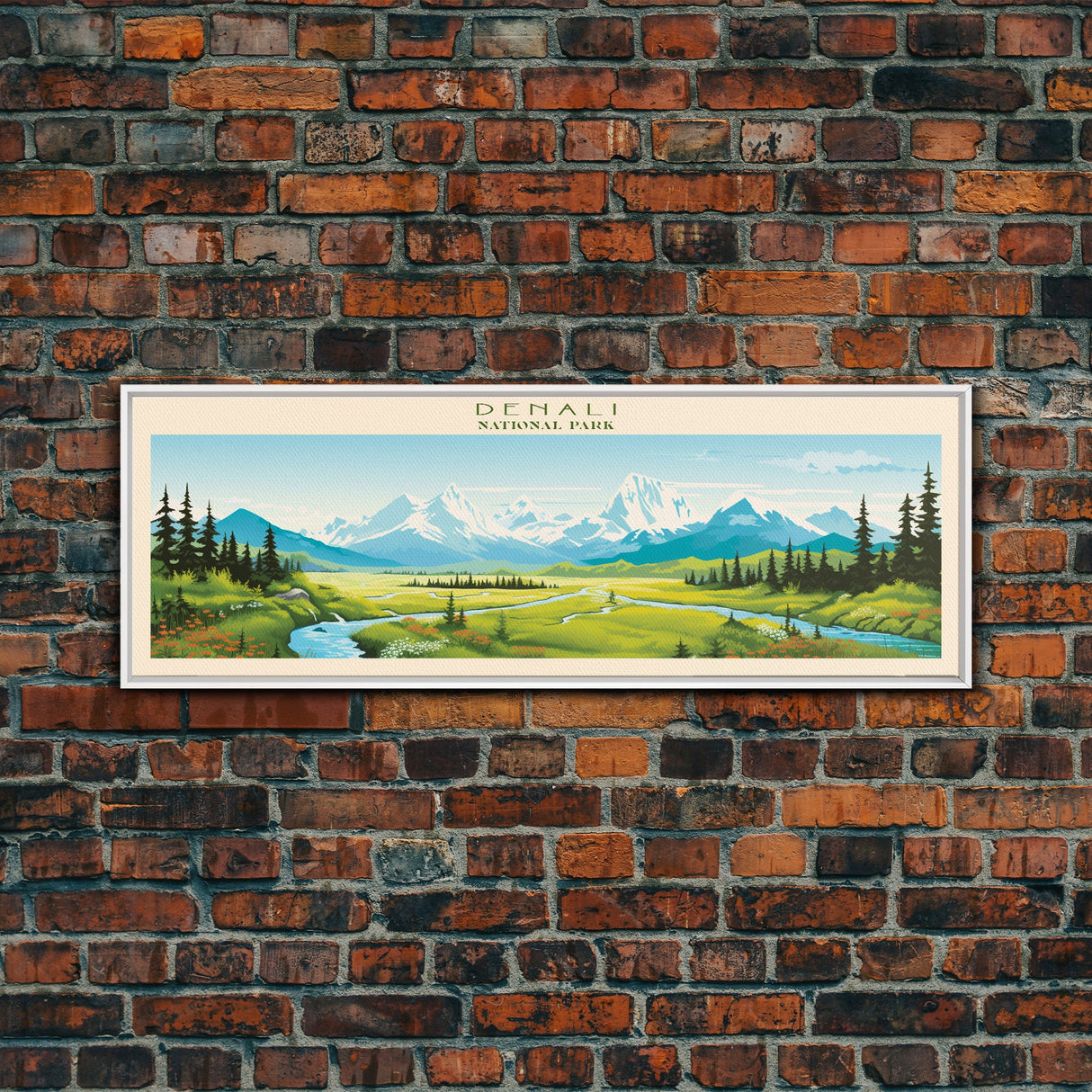 Denali National Park, Panoramic Alaska Travel Art, National Park Print, Minimalist Travel Art, Midcentury Modern Style Landscape