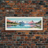 Glacier National Park, Panoramic Montana Travel Art, National Park Print, Minimalist Travel Art, Midcentury Modern Style Landscape