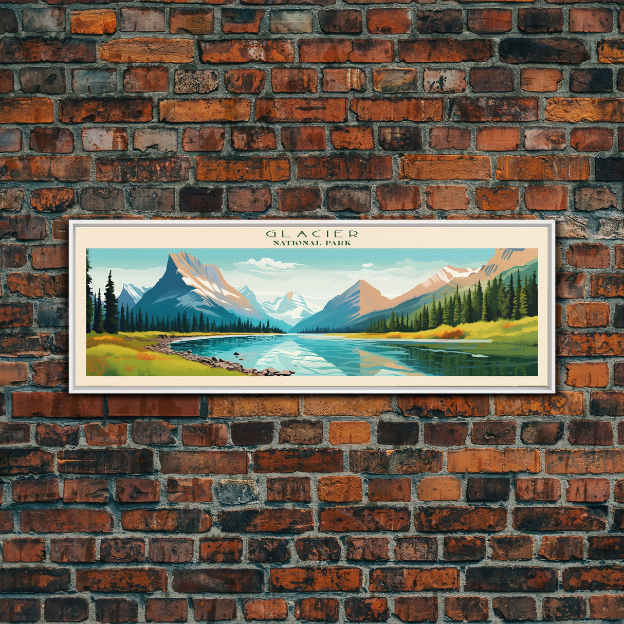 Glacier National Park, Panoramic Montana Travel Art, National Park Print, Minimalist Travel Art, Midcentury Modern Style Landscape