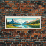 Glacier National Park, Panoramic Montana Travel Art, National Park Print, Minimalist Travel Art, Midcentury Modern Style Landscape