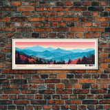 Smoky Mountains National Park, Panoramic North Carolina Travel Art, National Park Print, Minimalist Travel Art, Midcentury Modern Style