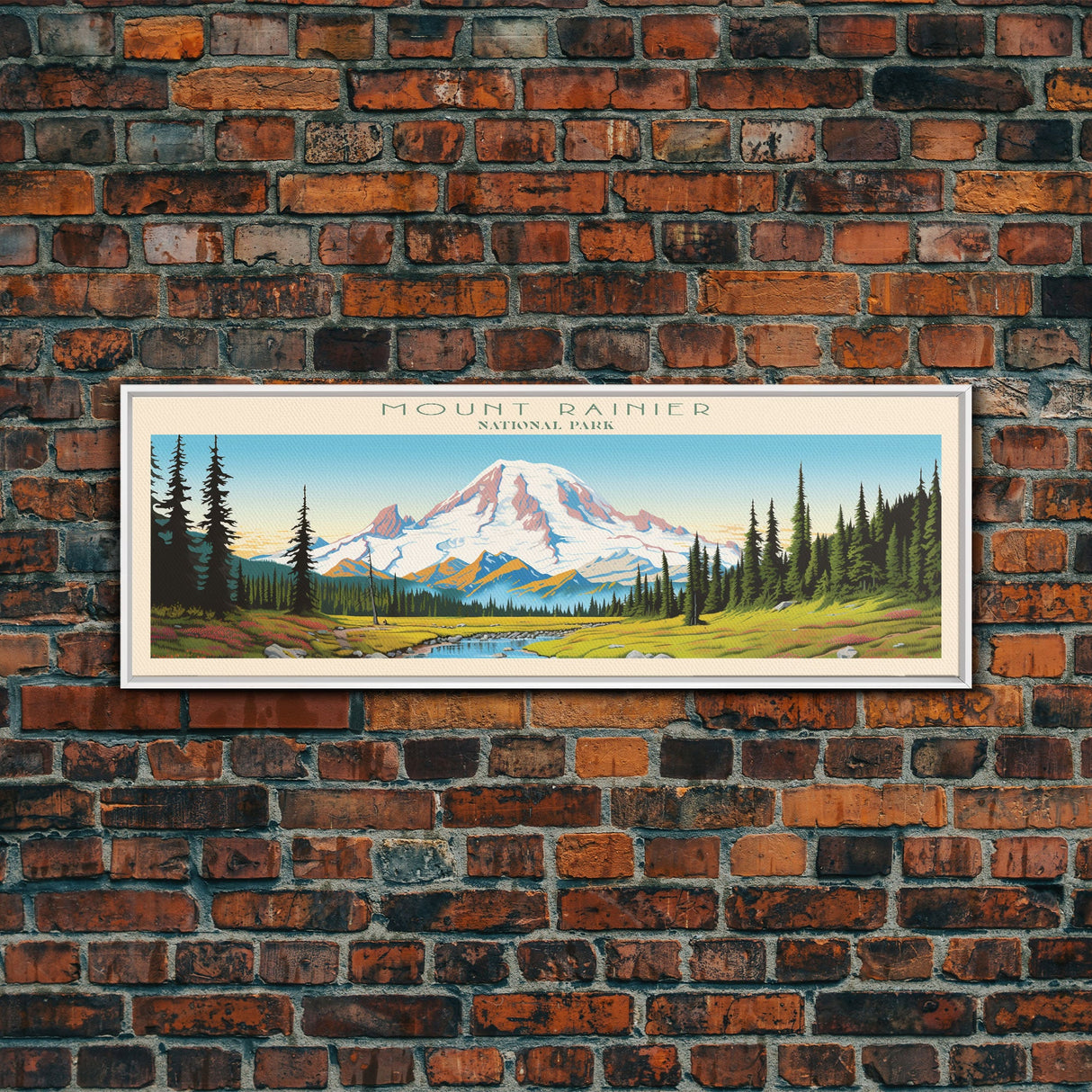 Mount Rainier National Park Panoramic Washington Travel Art, National Park Print, Minimalist Travel Art, Midcentury Modern Style Landscape