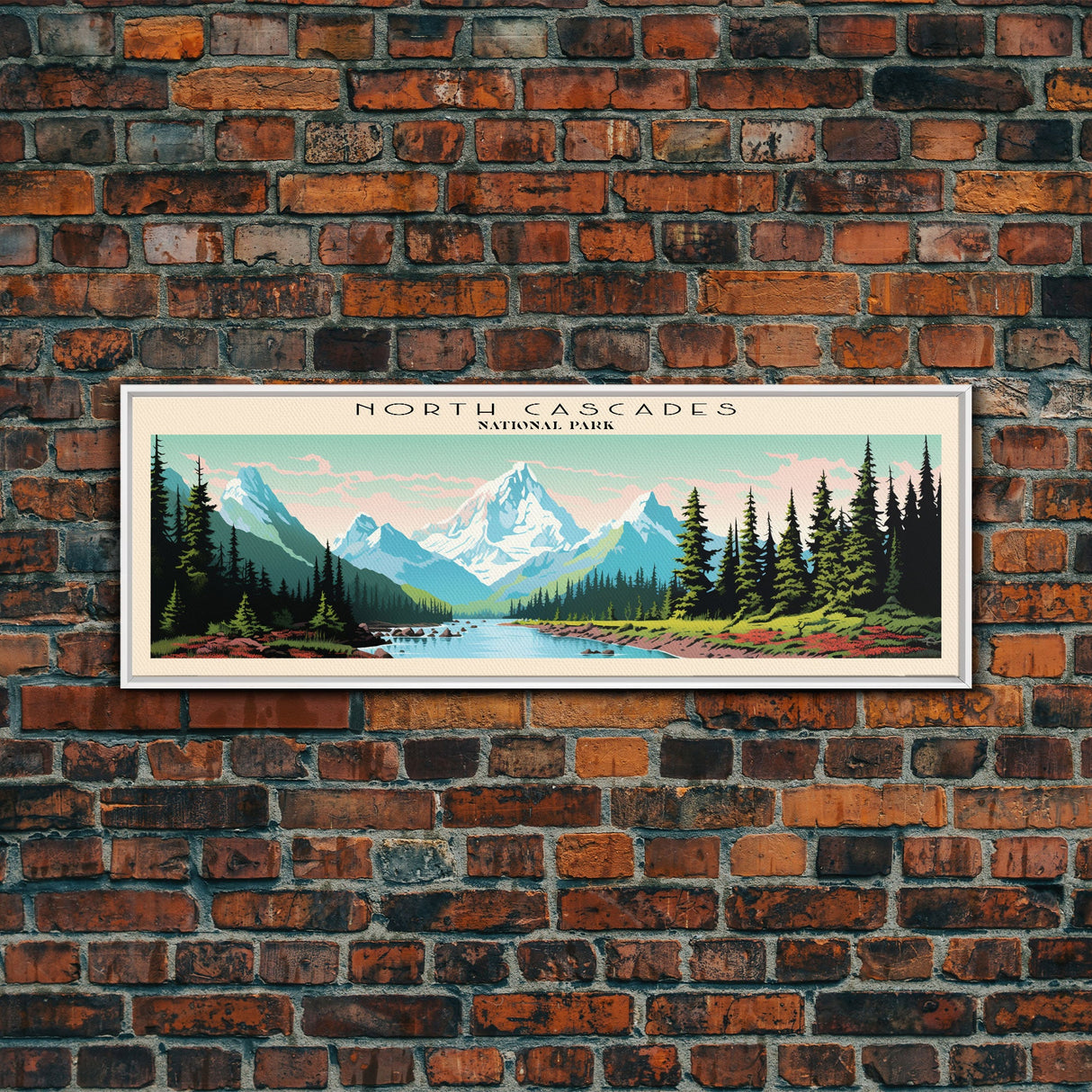 North Cascades National Park Panoramic Washington Travel Art, National Park Print, Minimalist Travel Art, Midcentury Modern Style Landscape