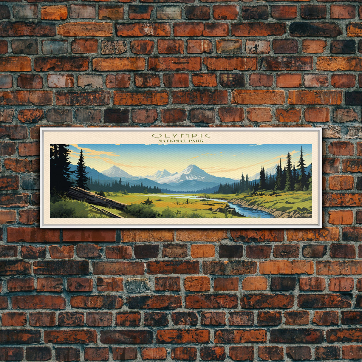 Olympic National Park Panoramic Washington Travel Art, National Park Print, Minimalist Travel Art, Midcentury Modern Style Landscape