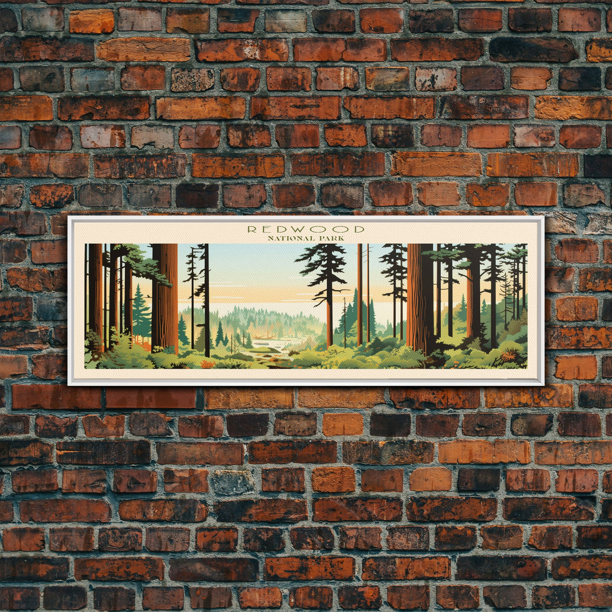 Redwood National Park Panoramic California Travel Art, National Park Print, Minimalist Travel Art, Midcentury Modern Style Landscape