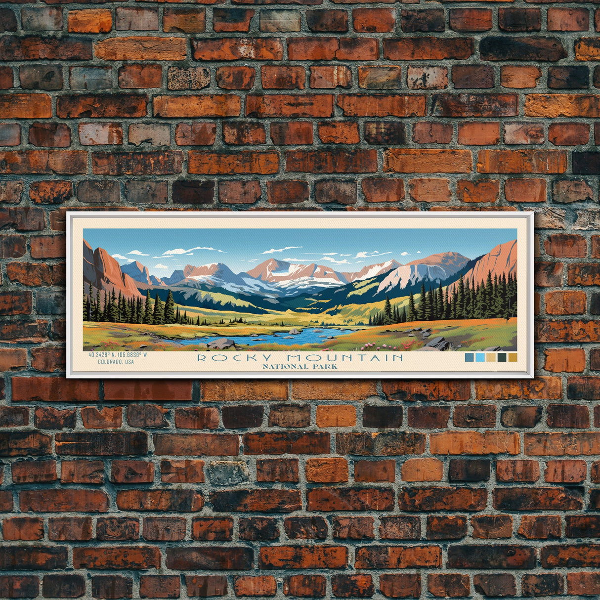 Rocky Mountain National Park Panoramic Colorado Travel Art, National Park Print, Minimalist Travel Art, Midcentury Modern Style Landscape