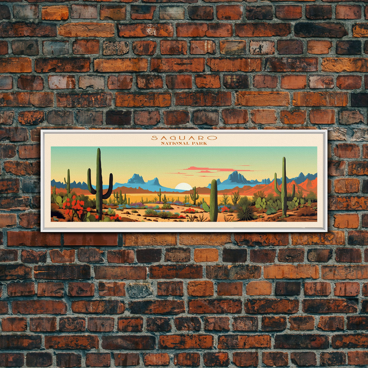 Saguaro National Park Panoramic Arizona Travel Art, National Park Print, Minimalist Travel Art, Midcentury Modern Style Landscape