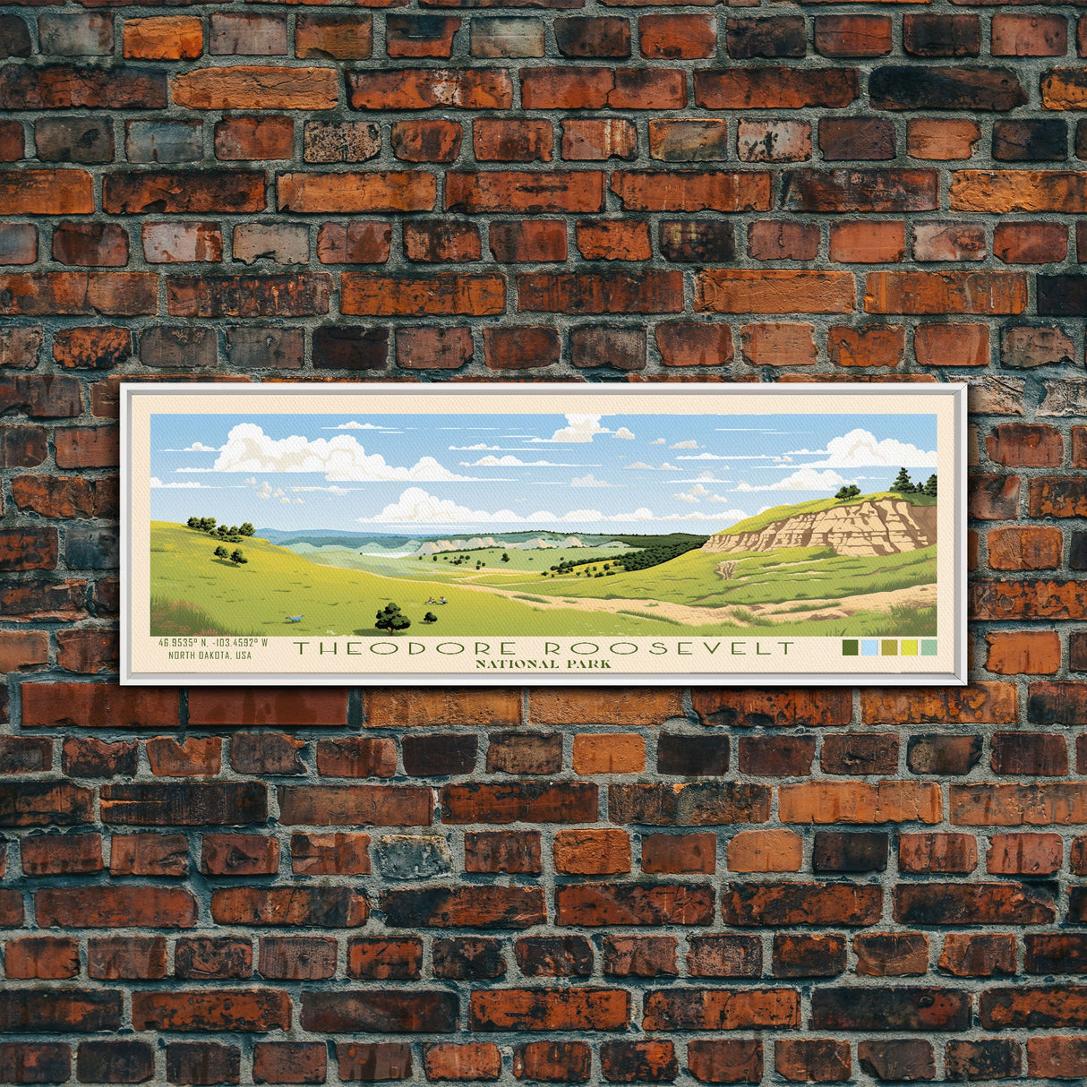 Theodore Roosevelt National Park Panoramic North Dakota Travel Art, National Park Print, Minimalist Travel Art, Midcentury Modern Style