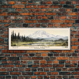 Mount Rainier National Park Panoramic Travel Art, National Park Print, Minimalist Travel Art, Subdued Watercolor Painting Panoramic