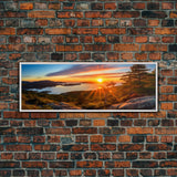 Photographic Panoramic of Acadia National Park, Sunset Photography, National Park Art, Framed Canvas Print, Landscape Photography