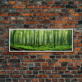 Beautiful Photographic Panoramic of Arashiyama Bamboo Grove Kyoto Japan, Framed Canvas Print, Landscape Photography, Landmark Art