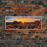 Photographic Panoramic of Arches National Park, Sunset Photography, National Park Art, Framed Canvas Print, Landscape Photography