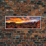 Photographic Panoramic of Arches National Park, Sunset Photography, National Park Art, Framed Canvas Print, Landscape Photography