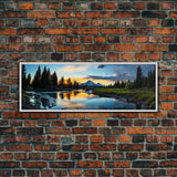 Photographic Panoramic of Banff National Park, Sunset Photography, National Park Art, Framed Canvas Print, Landscape Photography