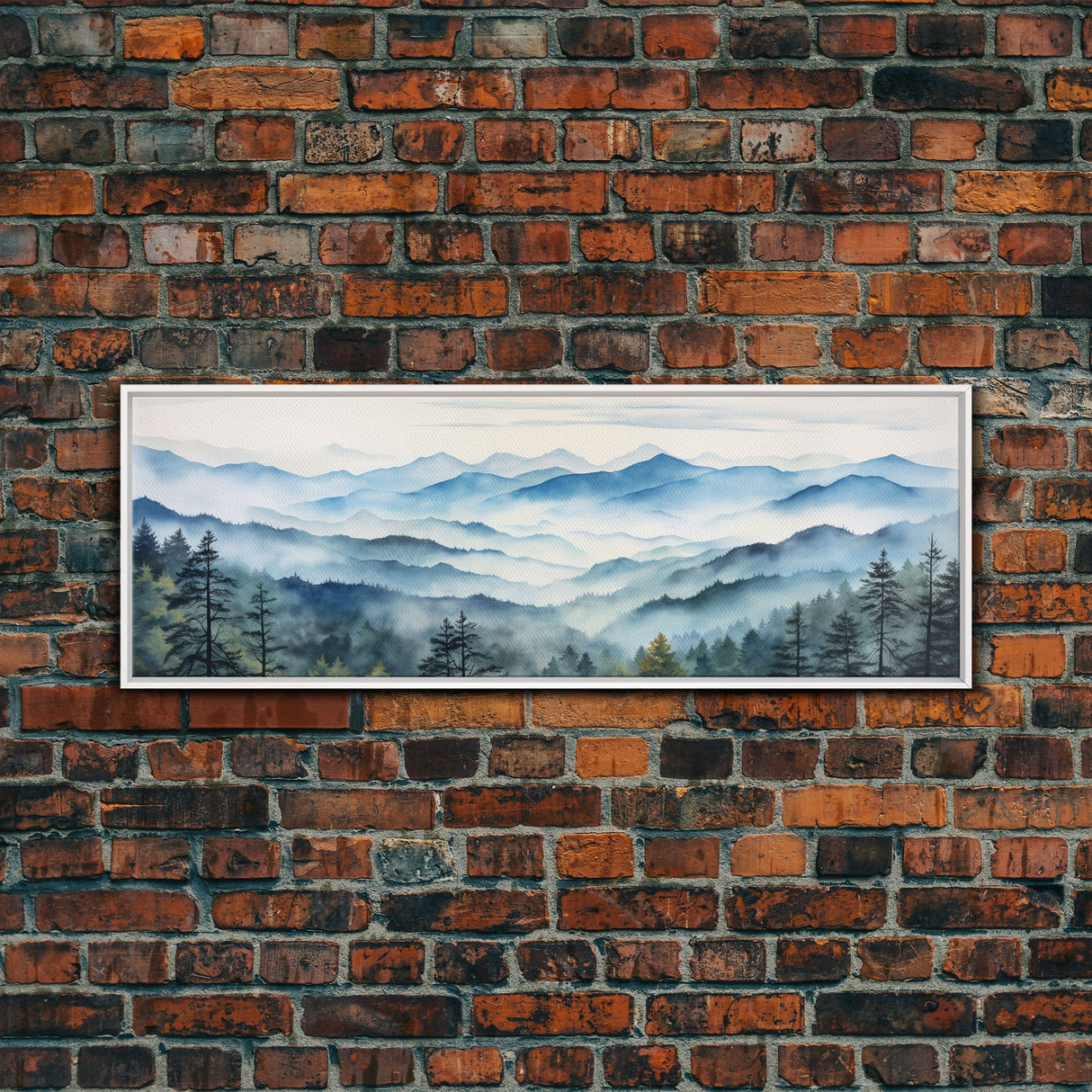 Blue Ridge Mountains National Park Panoramic Watercolor Painting Framed Canvas Print Large Wall Art