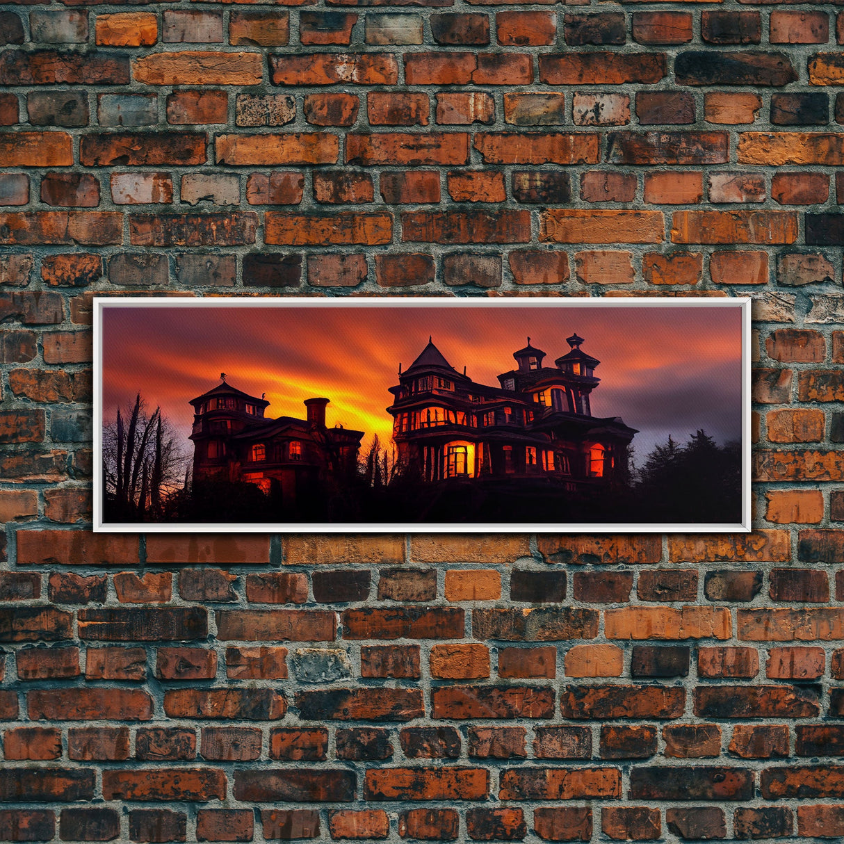 Spooky Victorian Haunted House, Panoramic Wall Art Canvas Print, Ready To Hang, Creepy Wall Decor, Gloomy Art, Scary Halloween Wall Decor