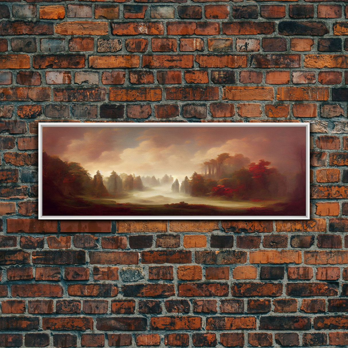 Hazy Forest Fantasy Art, Ready To Hang Canvas Print, Panoramic Art, Fog Covered Forest High Fantasy RPG Concept Art