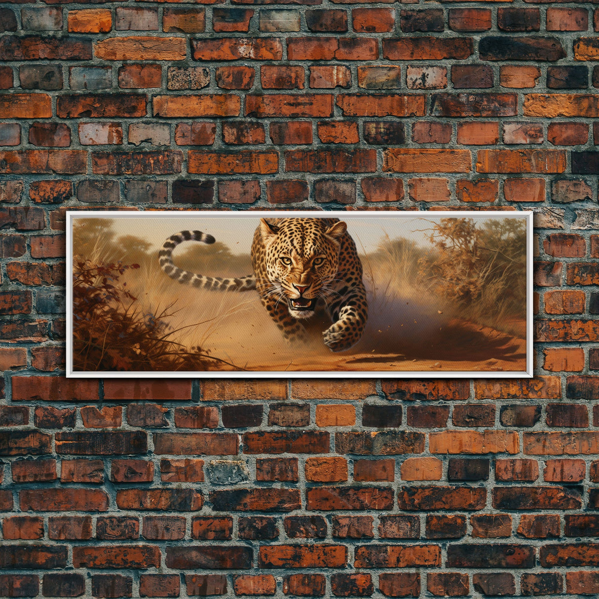 Panoramic Cheetah Wall Art, Framed Canvas Print, Cheetah Painting, Leopard Print