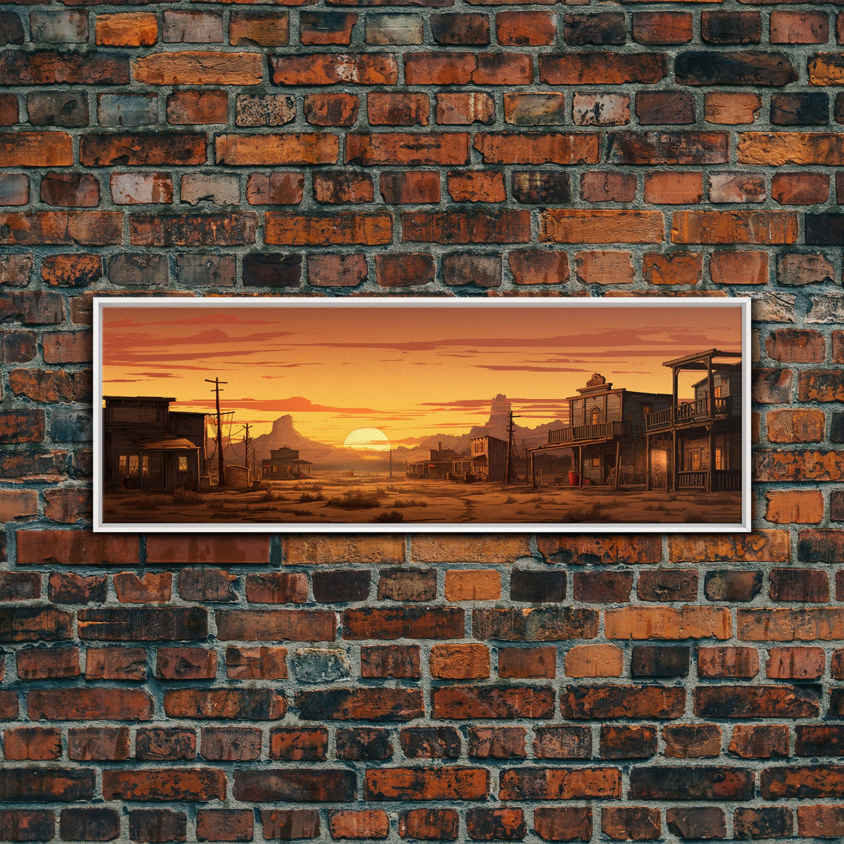 Abandoned Wildwest Ghost Town Framed Canvas Print, Panoramic Wall Art, Wild West Decor, Southwestern Farmhouse Decor, Boom Town Art