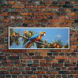 Panoramic Photo Print Of a Parrot, Framed Canvas Print, Tropical Beach Decor