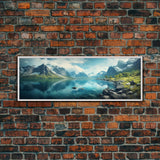 Panoramic Photography Print Of Fjords of Norway, Framed Canvas Print, Panoramic Landscape Photography Art