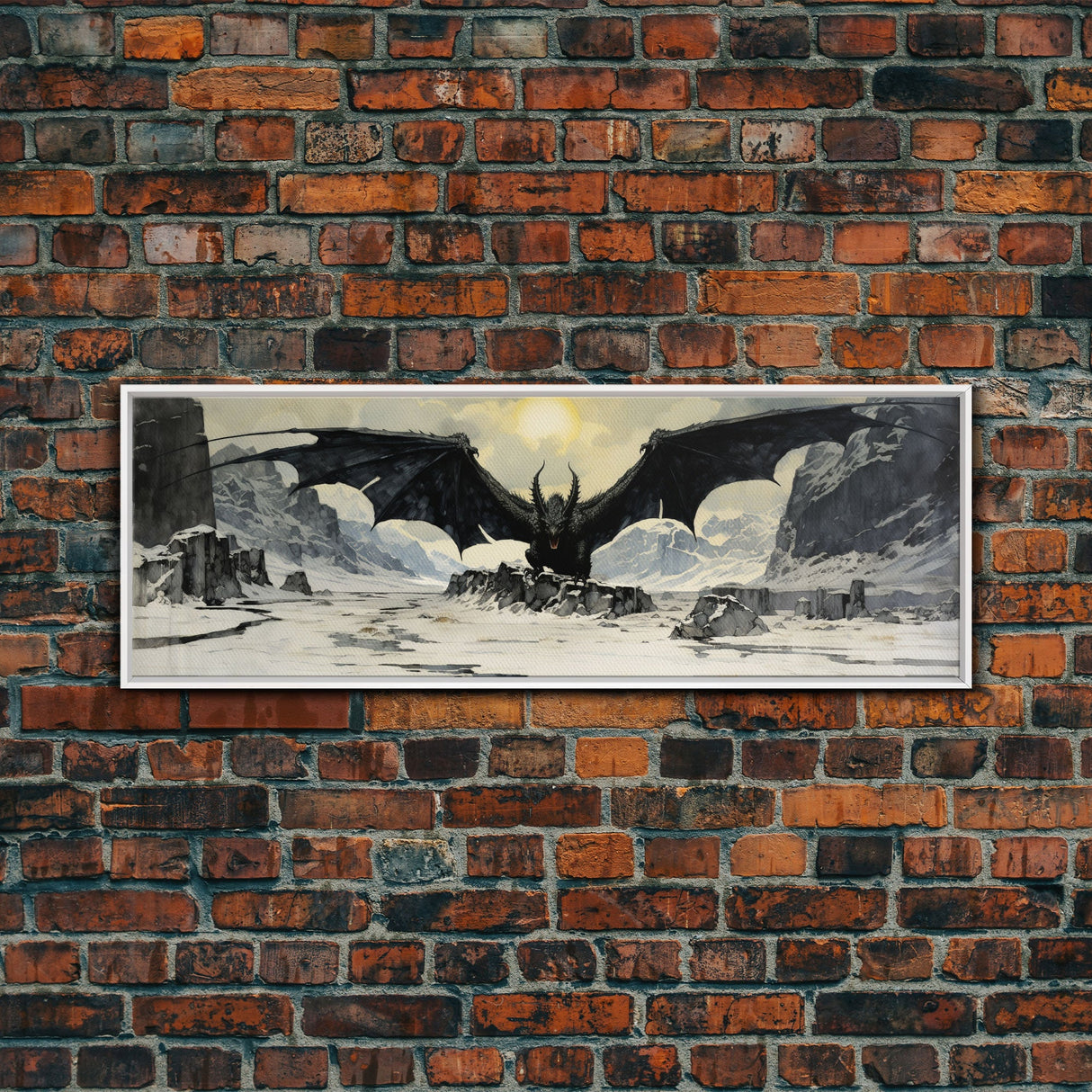 Panoramic Of a Dragon, Framed Canvas Print, Fantasy Decor, Fantasy Dragon Painting