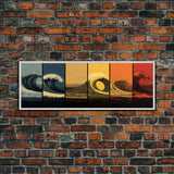 Warhol Inspired Pop Art Print, 6 Phases Of The Ocean Wave, Sunset To Sunrise, Beach Decor, Pop Art Painting Framed Canvas Print